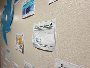 A kindergarten art project at Atwater Elementary on Friday, Oct. 28, 2022, where students drew their experience of Hurricane Ian.