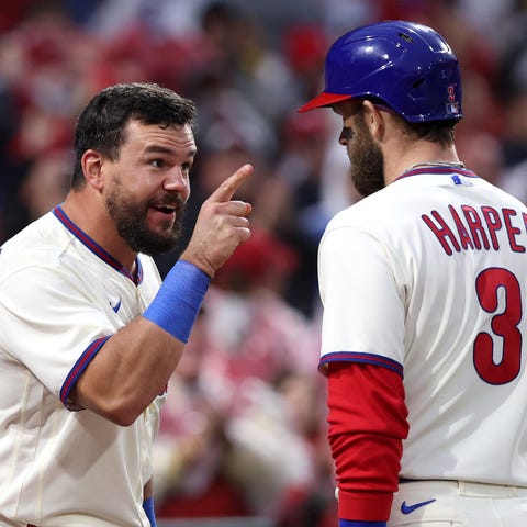 Kyle Schwarber and Bryce Harper during the Phillie