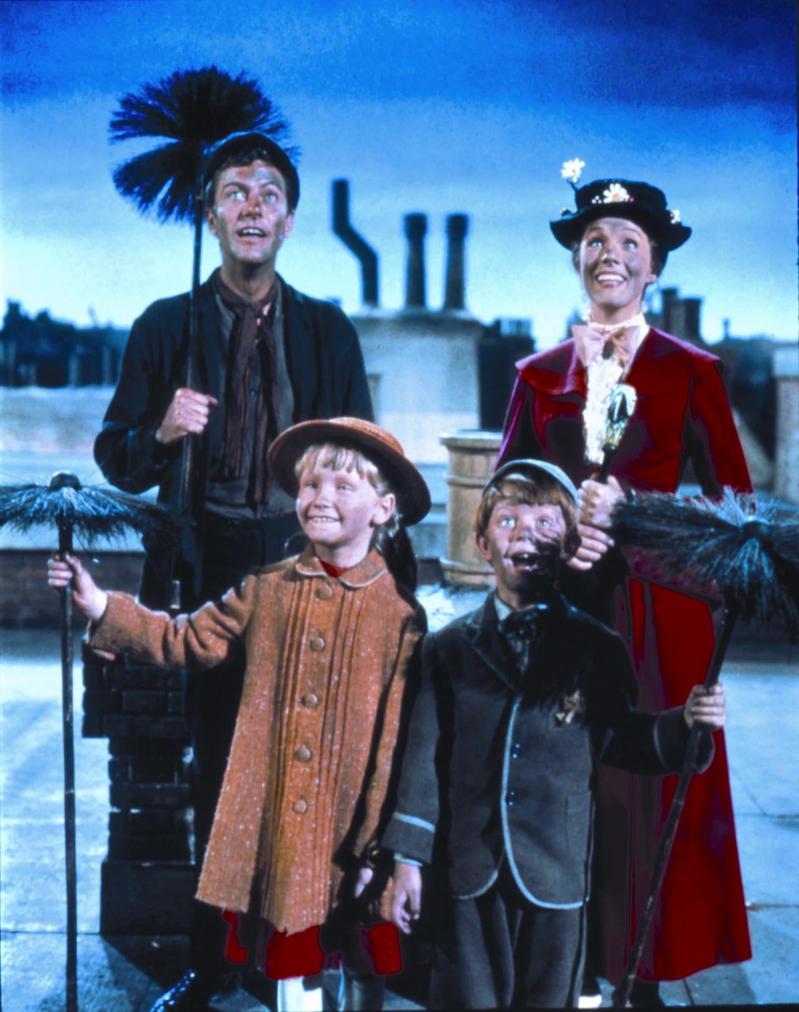 Bert (Dick Van Dyke, left), Jane (Karen Dotrice), Michael (Matthew Garber) and Mary (Julie Andrews) learn to "step in time" from chimney sweeps in "Mary Poppins."