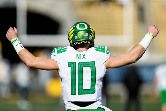 Oregon quarterback Bo Nix and the Ducks will take on Colorado Saturday afternoon in Boulder.