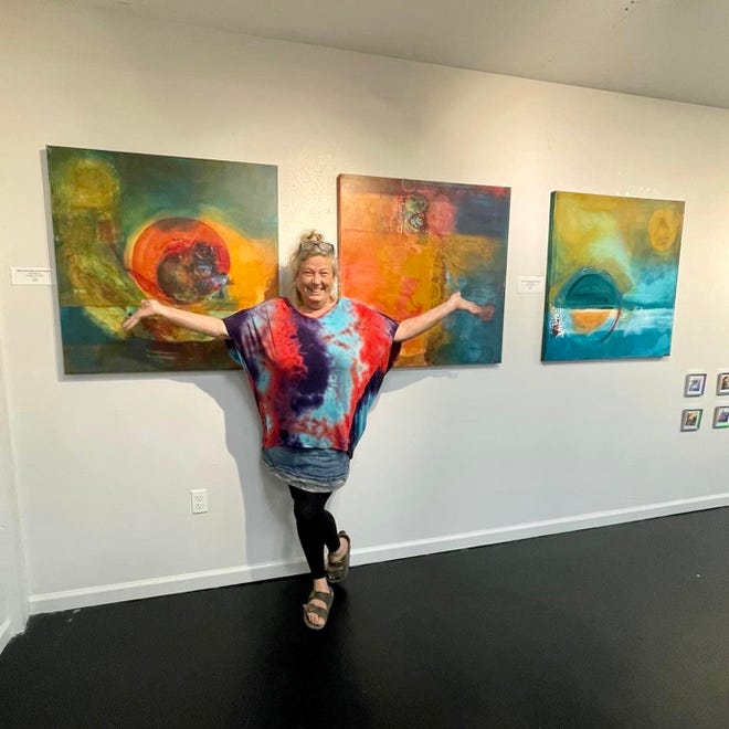Anna Edison McBride displays her abstract art at SideTrax Studio in Railroad Square. The gallery will be open for First Friday, Nov. 4, 2022.