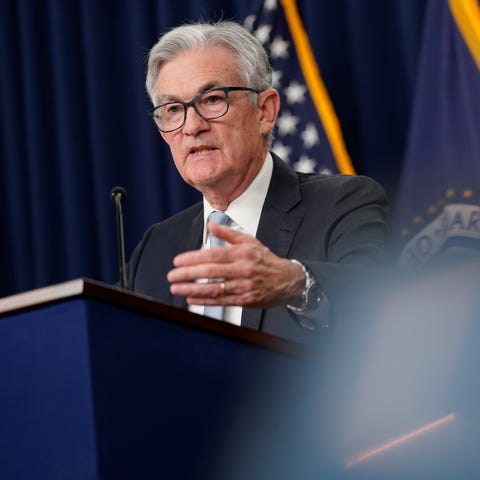 Federal Reserve Chairman Jerome Powell speaks at a