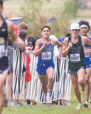 Christopher Moreno of San Elizario in the boys 4A 5K race. The Texas UIL State Cross Country Championships were held at Old Settlers Park in Round Rock on November 4-5, 2022.