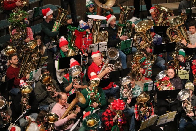 Dozens of tuba, euphonium, baritone and sousaphone players decorated their instruments and dressed festively to participate in last year's TUBACHRISTMAS concert at Stephens Auditorium. Musicians are invited to participate in this year's concert, which will be Saturday, Dec. 3.