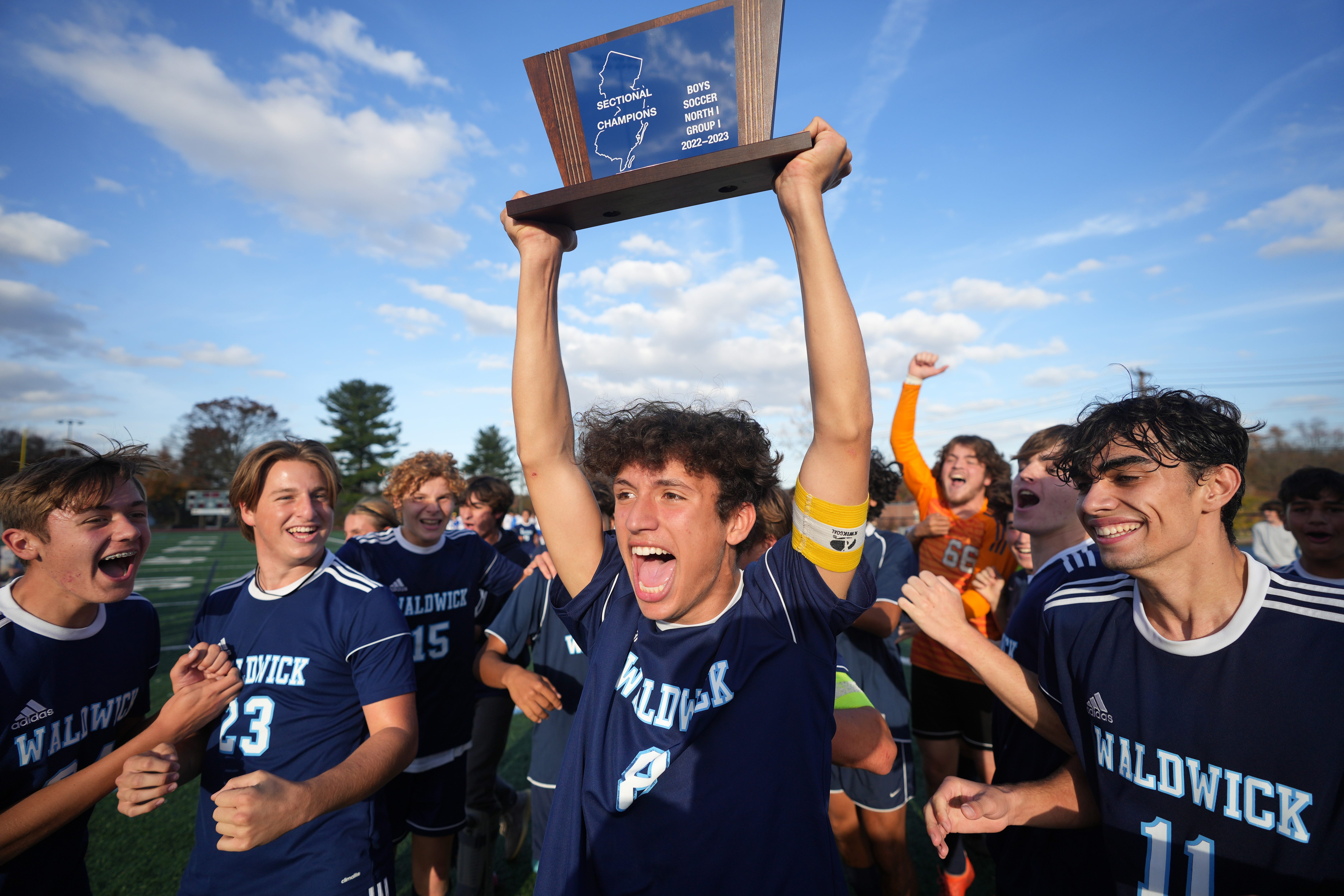 Wallington at Waldwick in a boys soccer sectional final on Saturday, November 5, 2022. Waldwick celebrates defeating Wallington. 
