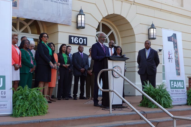 FAMU President Larry Robinson speaks at a press conference on campus Monday, Nov. 7, 2022.