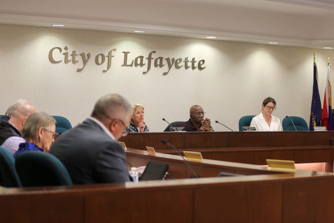 Councilmembers from the City of Lafayette listen to a proposed development plan on Monday, Nov. 7, 2022, in Lafayette, Ind.