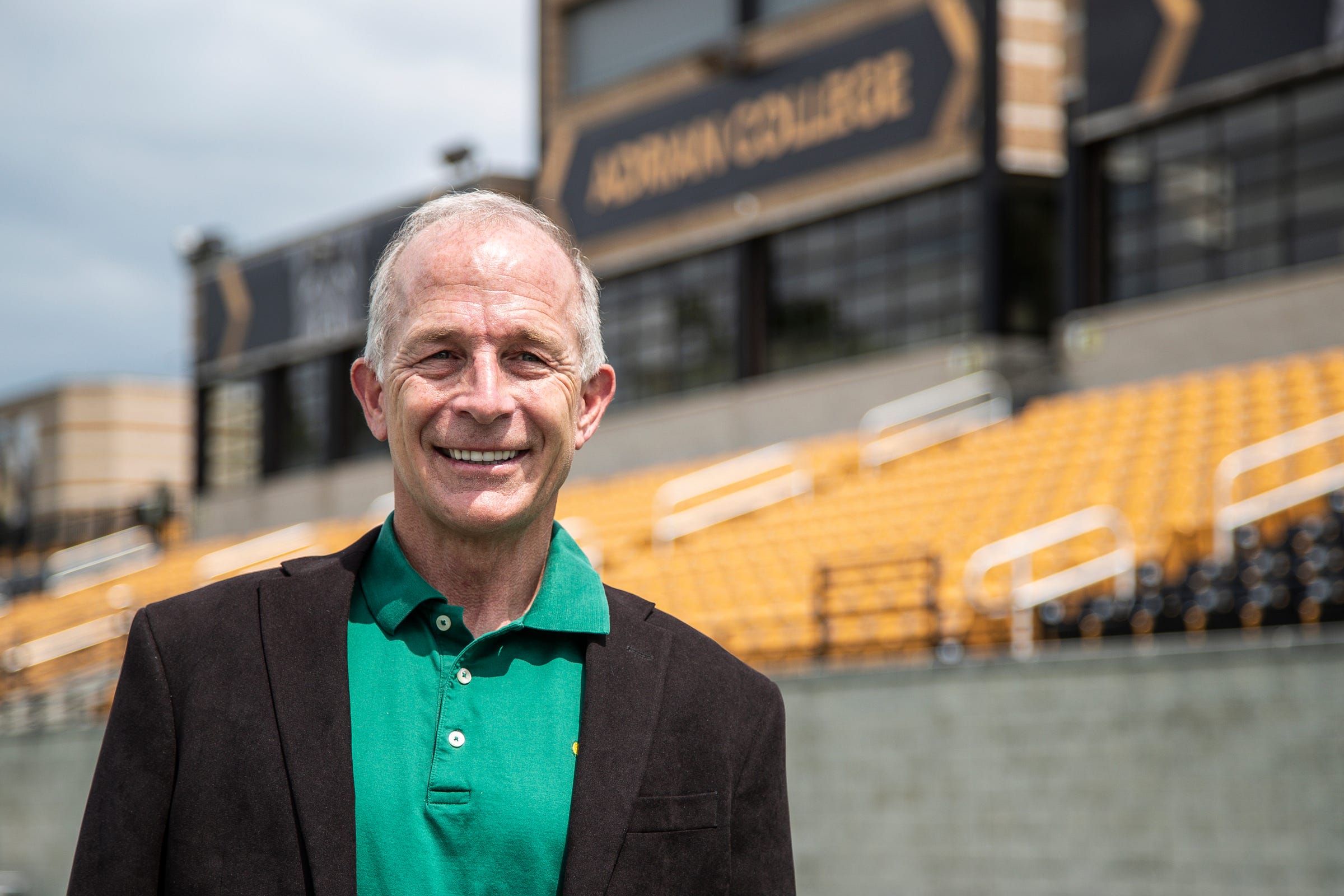 Adrian College President Jeffrey Docking poses for a photo at the Docking Stadium of Adrian College in Adrian on Aug. 14, 2020.