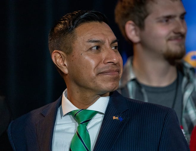 Diego Morales, Indiana’s new Secretary of State, on Tuesday, Nov. 8, 2022, during a GOP election night event at the JW Marriott in Indianapolis. 
