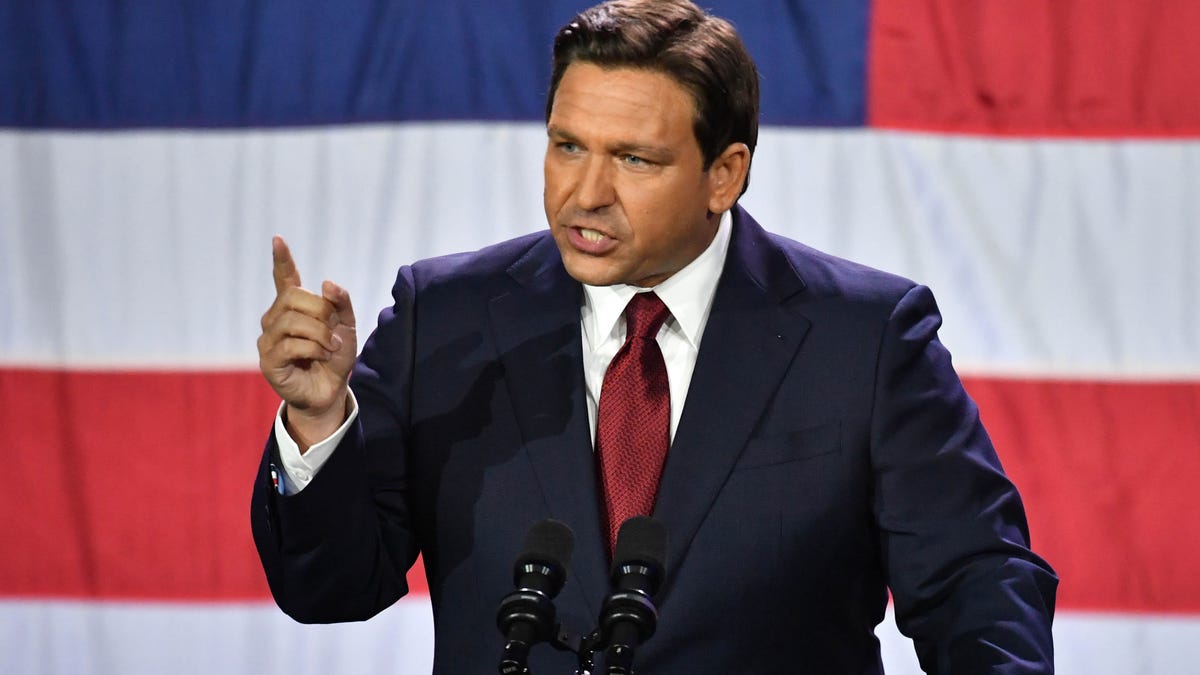 Florida Gov. Ron DeSantis delivers his victory speech on Nov. 8, 2022, in Tampa.