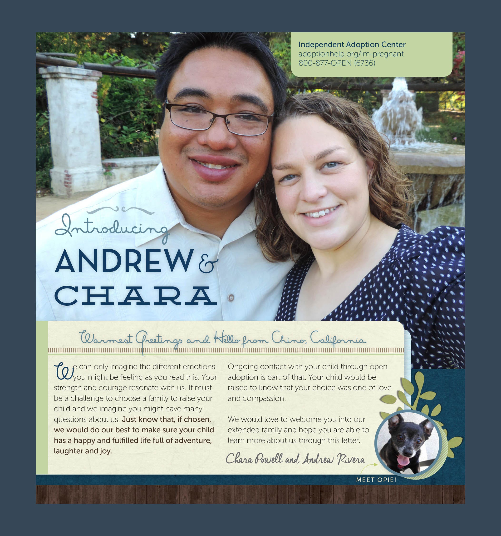 Part of Andrew Rivera and Chara Powell's adoption brochure.