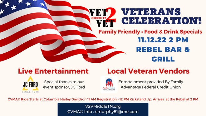 The Rebel Bar and Grill will partner with Vet 2 Vet of Middle TN for a day celebrating veterans starting at 2 p.m. Saturday.