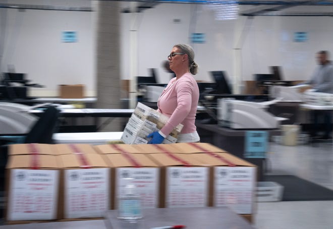 Ballots are processed on Nov. 10, 2022, at the Maricopa County Tabulation and Elections Center in Phoenix.