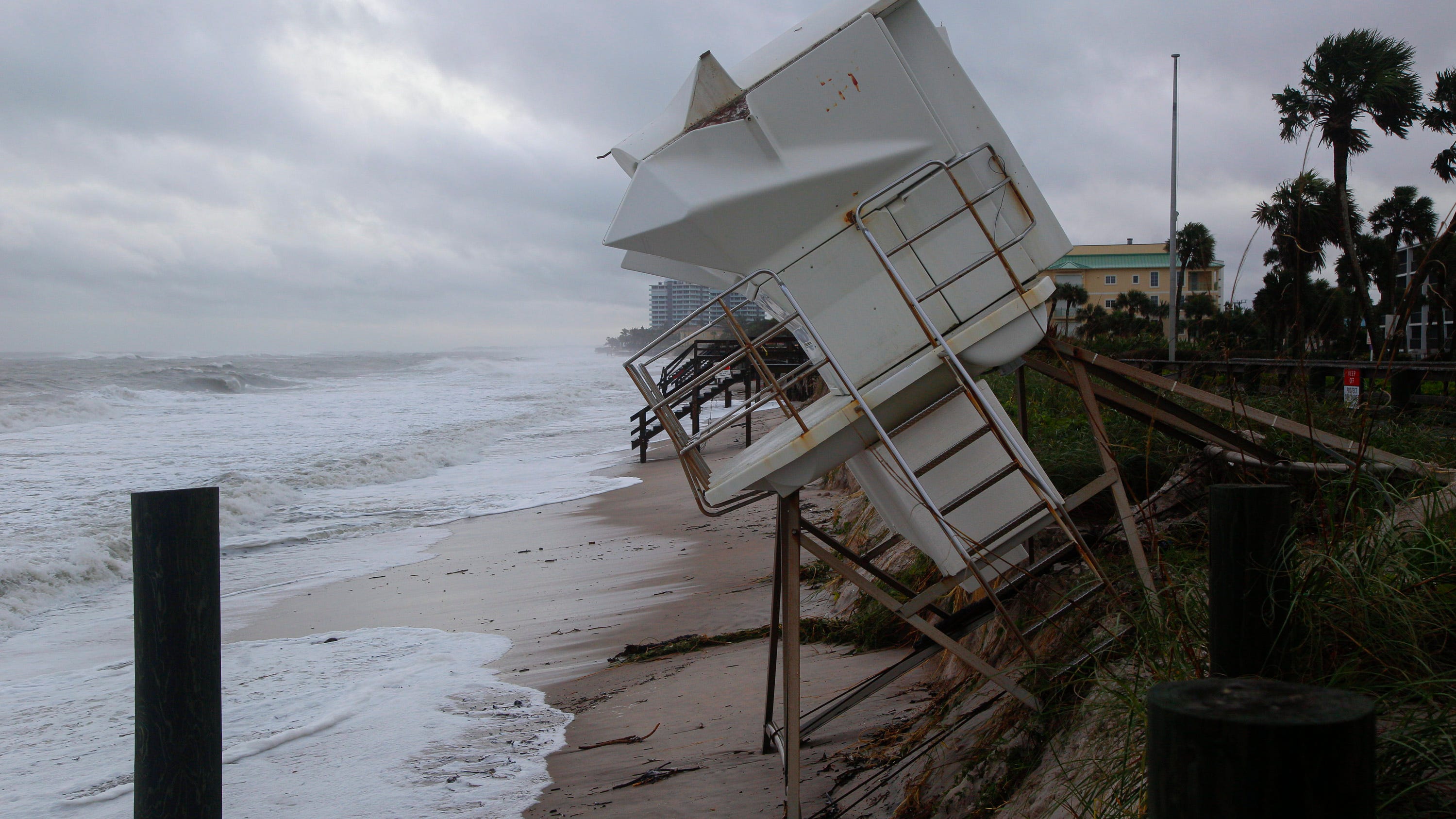 Damage from Hurricane Nicole tropical storm Daytona Beach Florida