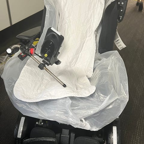 Andrew Gurza's damaged wheelchair.
