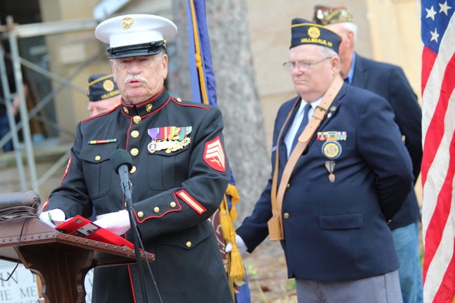 Dan Bisher, a U.S. Marine combat correspondent and Vietnam Veteran was the guest speaker for the 2022 Veterans Day Ceremony at the Hillsdale County Courthouse.