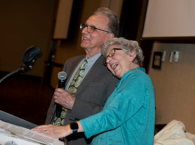 Sandra and Henry Halem accept W.W. Reed Kent Medal for Public Service.Kent Area Chamber of Commerce 2022 Tree City Awards ceremony returned at the Kent State University Hotel and Conference Center after two years during the pandemic.