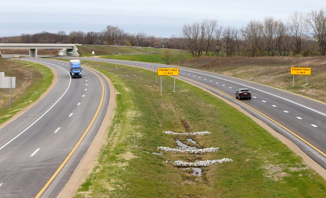 The U.S. 31 connector between Napier Avenue and I-94 is now open in Berrien County in Michigan and vehicles are now using the long-awaited road on Friday, Nov. 11, 2022. This is the highway seen from the Britain Avenue overpass.