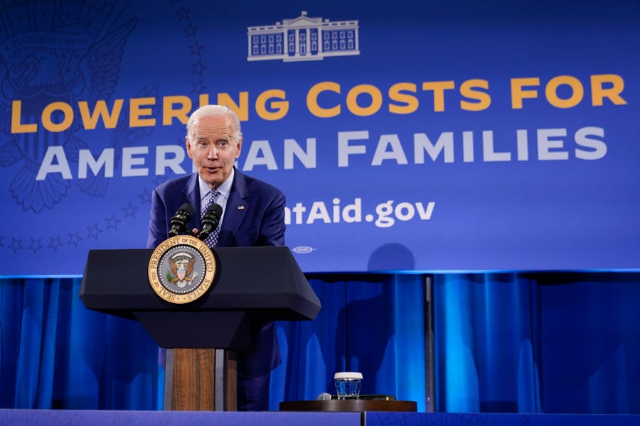 President Joe Biden speaks about his student debt relief plan at Central New Mexico Community College, Thursday, Nov. 3, 2022, in Albuquerque, New Mexico.