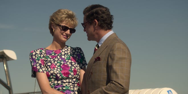 Elizabeth Debicki as Princess Diana and Dominic West as Prince Charles in "The Crown."