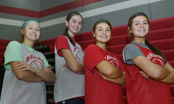 The return of (from left) Lily Beall, Alliyah Thompson, Lily Hillebrand and Paige Noe has the Ballard girls basketball team looking to win another Raccoon River Conference championship and make a run at third state championship game appearance in a row during the 2022-2023 season.