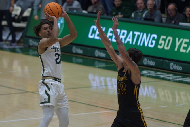 Colorado State basketball player Isaiah Rivera shoots during in a game against Southeastern Louisiana at Moby Arena on Friday, Nov. 11, 2022.