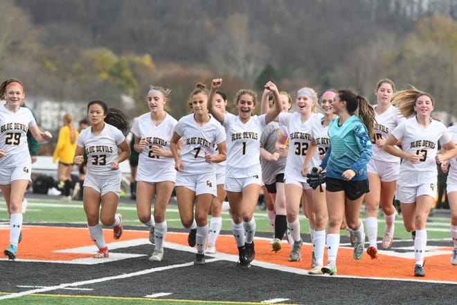 Greencastle-Antrim celebrates after it defeated Archbishop Wood 1-0 in the PIAA Quarterfinals on Saturday, November 12, 2022
