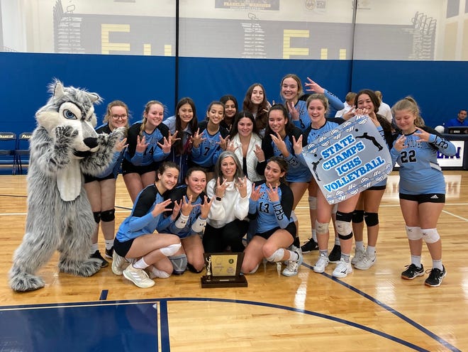 Immaculate Conception (Lodi) celebrates after defeating Morris Catholic to win the NJSIAA Non-Public B volleyball title.