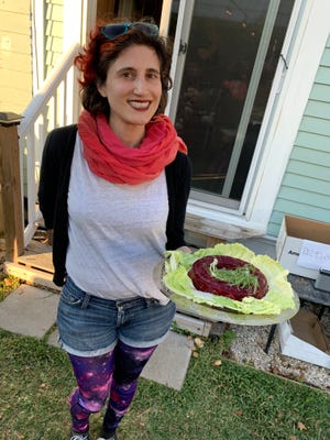 Nani's Jell-O mold in all its glory in New Orleans on Thanksgiving 2019, except clearly I overdid the lettuce, and what is that green stuff I put in the middle?