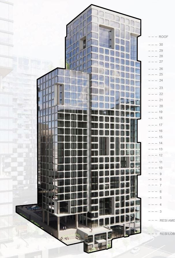 This uniquely shaped tower is part of the Paseo South Gulch development, which is remaking the area between 7th & 8th avenues along Division Street.