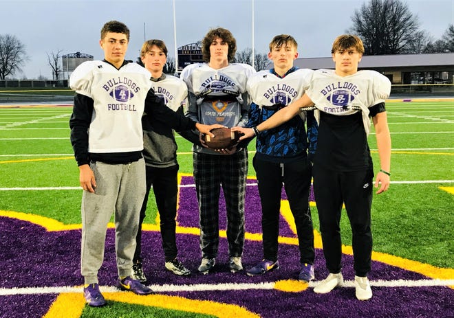 Bloom-Carroll's five starting defensive backs - all juniors - have combined for 16 interceptions on the season, including nine in three playoff games. They are from left to right: Jayse Rockwood, Jett Jones, Brodyn Bishop, Carter Cornelius and Dylan Armentrout.