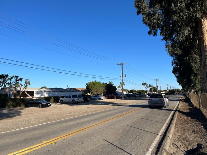 The site of a planned sidewalk in El Rio outside the Royal Duke Mobile Home Park. Parking space will be reduced for new sidewalks and bike lanes.