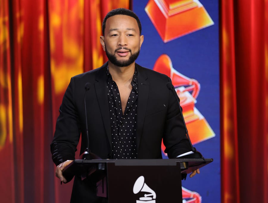 John Legend speaks during the 65th Annual GRAMMY Awards Nominations at The GRAMMY Museum on November 15, 2022 in Los Angeles, California.