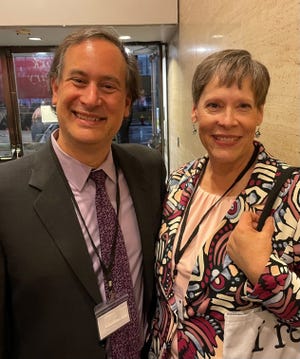 Author David Levithan and Martha Hickson, recipient of the 2022 Judith Krug Outstanding Librarian Award from the National Coalition Against Censorship.