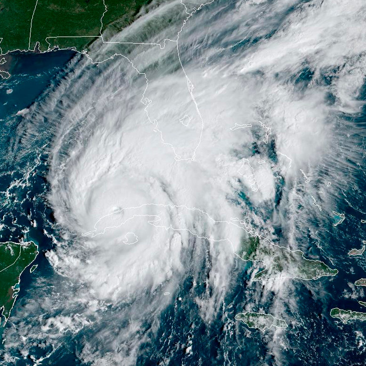 September 27, 2022: This NOAA handout image taken by the GOES satellite shows Hurricane Ian moving toward Florida in the Gulf of Mexico.