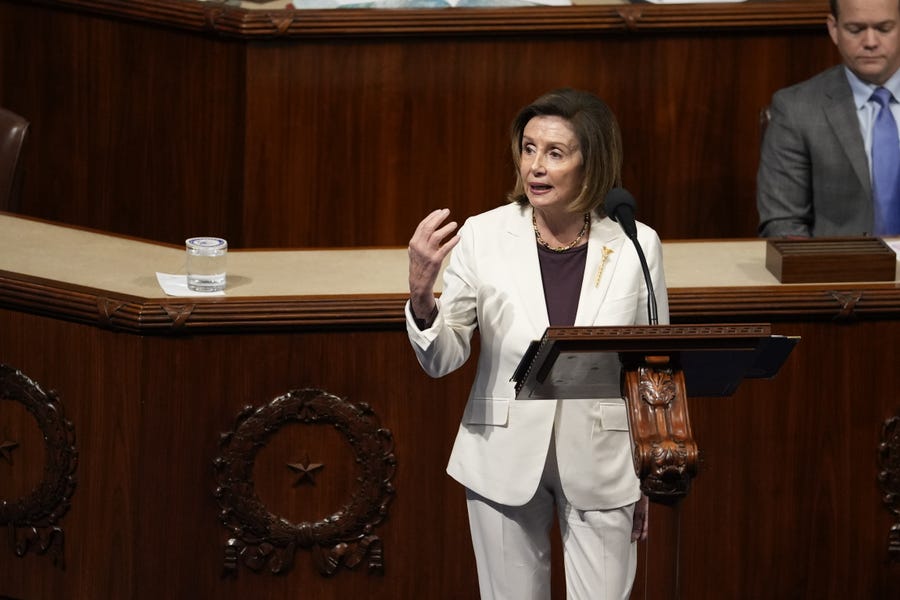 House Speaker Nancy Pelosi delivers remarks on the floor of the House of Representatives on Nov. 17, 2022.