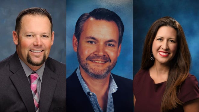 From the left, Veterans Memorial High School Principal Scott Walker, Kaffie Middle School Principal Werner Hartman and Browne Middle School Interim Principal Jenifer Guerra earned distinctions from the Texas Association of Secondary School Principals for the 2022-23 year.