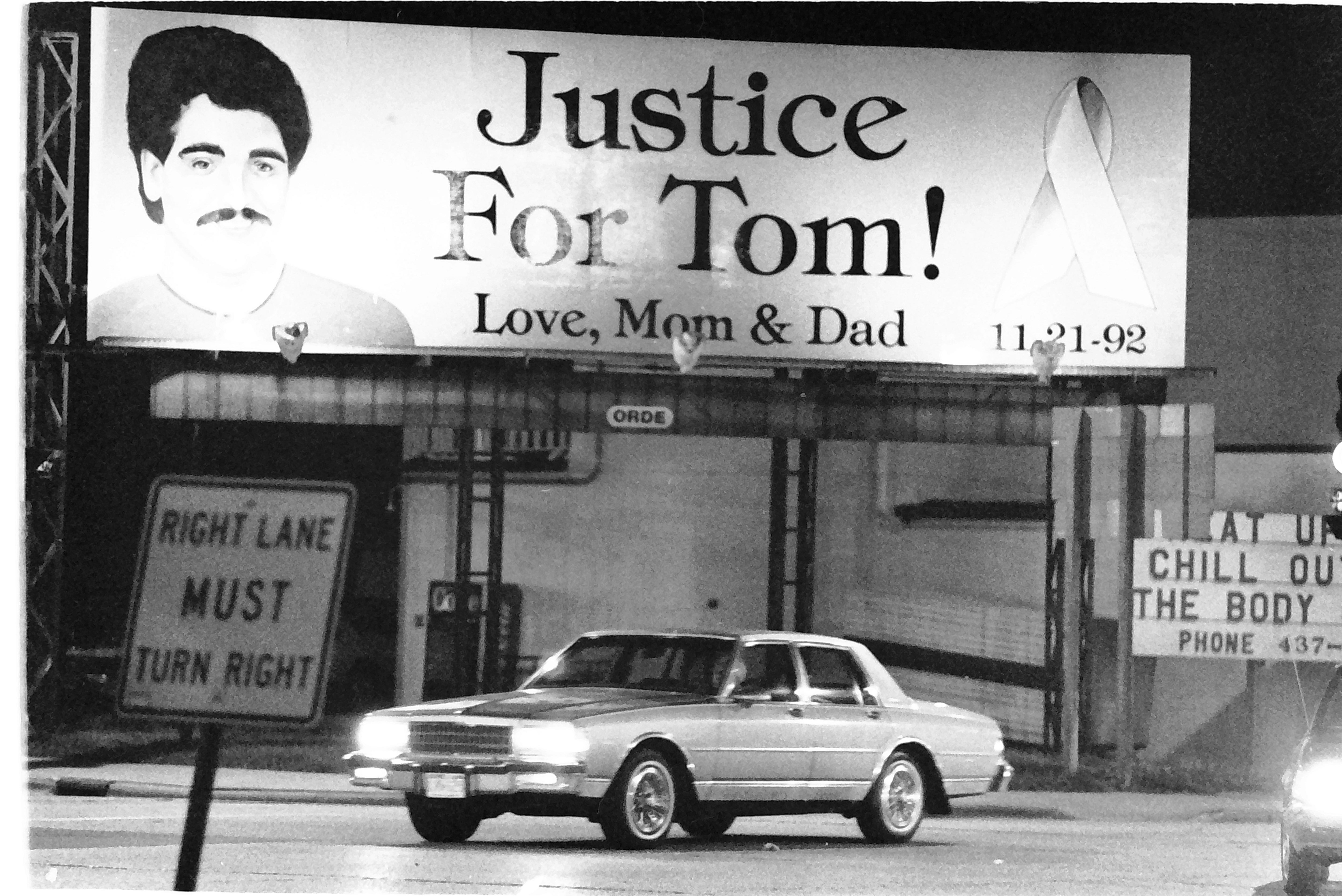 A Justice for Tom Monfils billboard in 1995.