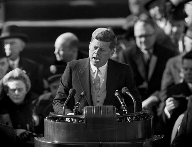 In this file photo dated Jan. 20, 1961, U.S. President John F. Kennedy delivers his inaugural address at Capitol Hill in Washington, after taking the oath of office.