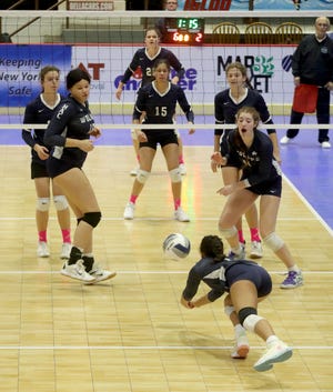 Mount Academy defeated Harley Allendale Columbia in three sets to win the New York State Class D Girls Volleyball Championships at the Cool Insuring Arena in Glens Falls Nov 20, 2022.