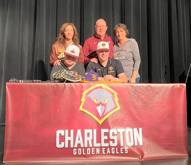 Bloom-Carroll's Tyler Parks signs his national letter of intent to play baseball at the University of Charleston. Pictured with Parks is his brother, Collin, Mother Beth Parks, father, Jim Parks, and step-mother Leslie Parks.