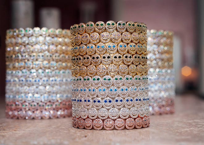 Lisa Gozlan Jewelry sells happy face wristband bracelets with cubic zirconia stones at Via Bice.