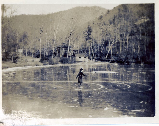 This undated photograph shows an ice skater enjoying the frozen Lake Susan in Montreat.