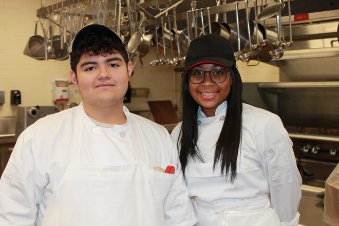 (Left to right) SCVTHS second-year Culinary Arts students Jonathan Romero Cruz of Raritan and Alyssa Robinson of Somerset, who were named the overall winners in the SCVTHS Fourth Annual Amuse-Bouche Contest.