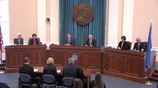In this still image from a live-streamed meeting, Nevada Supreme Court's justices are seen Tuesday, Nov. 22, 2022, certifying the results of the midterm election.