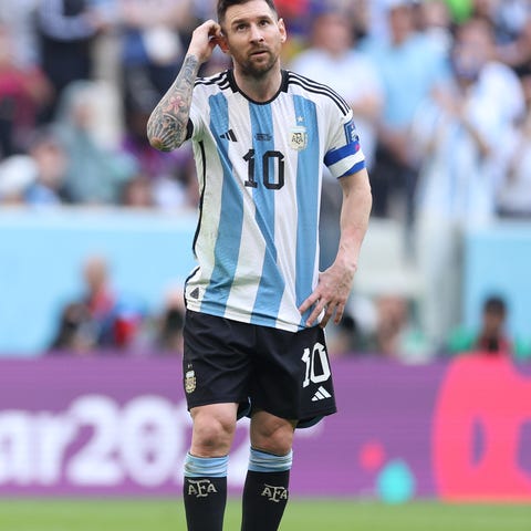Lionel Messi of Argentina looks dejected during th