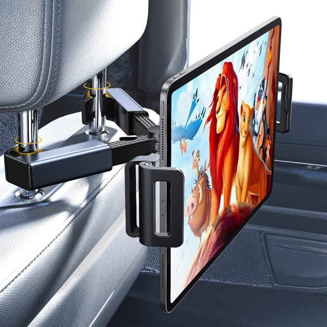 Mount an iPad or any other tablet to the back of a headset with this $20 LISEN Tablet Mount. It’s ideal to reduce the “Are we there yet?” from the backseat.