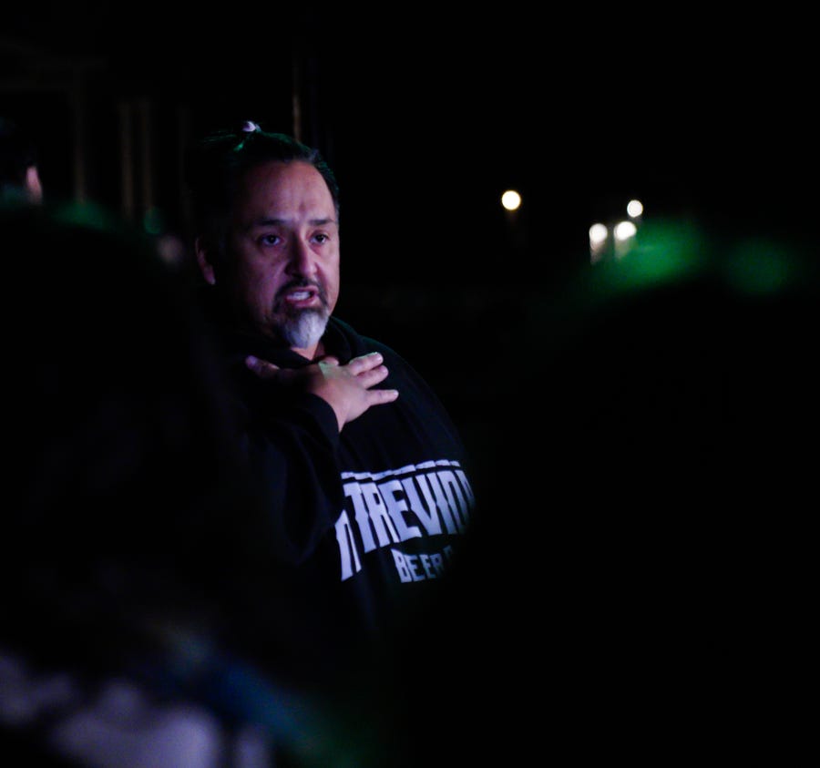 Rich Fierro, who authorities credit with helping end the shooting at Club Q in Colorado Springs, Colorado, on Saturday, Nov. 19, explains to reporters on Monday, Nov. 21, how he encountered and disarmed the gunman who was attacking the well-known LGBQT bar.