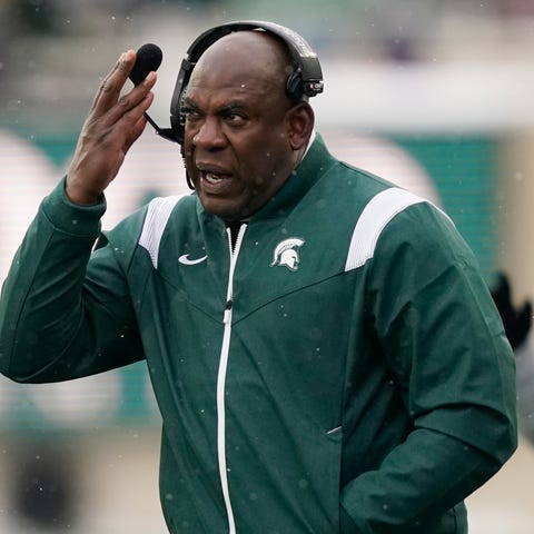 Michigan State coach Mel Tucker is shown on the si