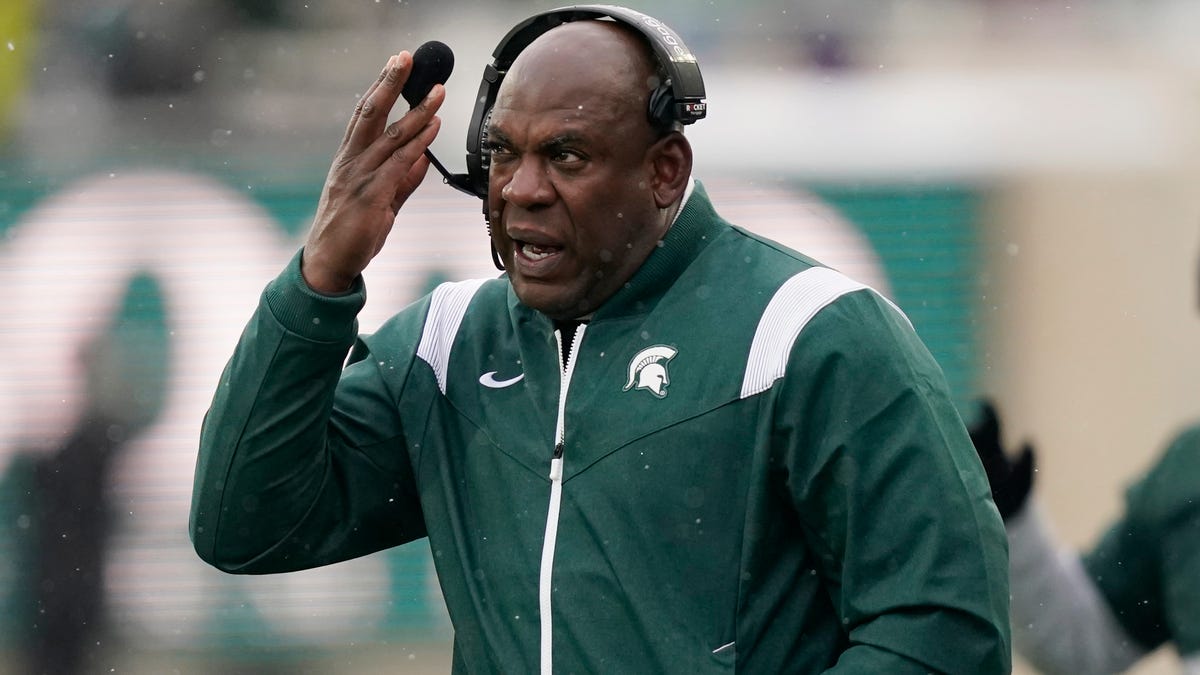 Michigan State coach Mel Tucker is shown on the sideline during his team's game against Indiana, Saturday, Nov. 19, 2022, in East Lansing, Mich.